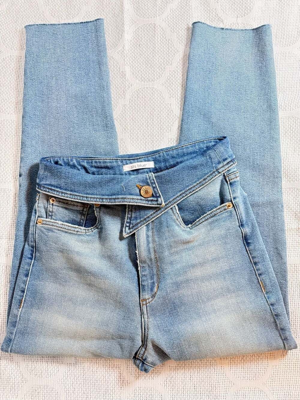 sts blue Alicia Crossover High-Rise Straight Leg Raw Hem Jeans